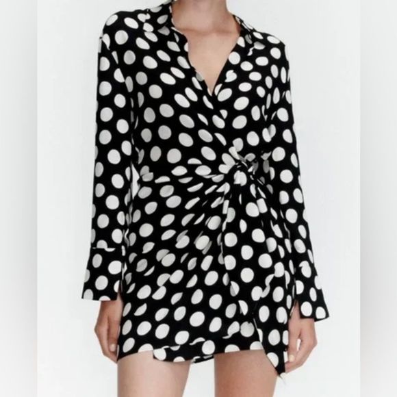 ZARA Dot Shirt Wrap Dress - Picture 2 of 9